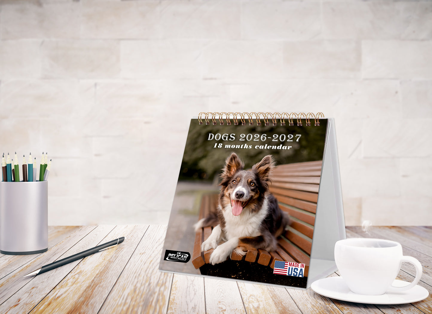 2026-2027 18 Months Standing Flip Desk Calendar Desktop Planner (Dogs)