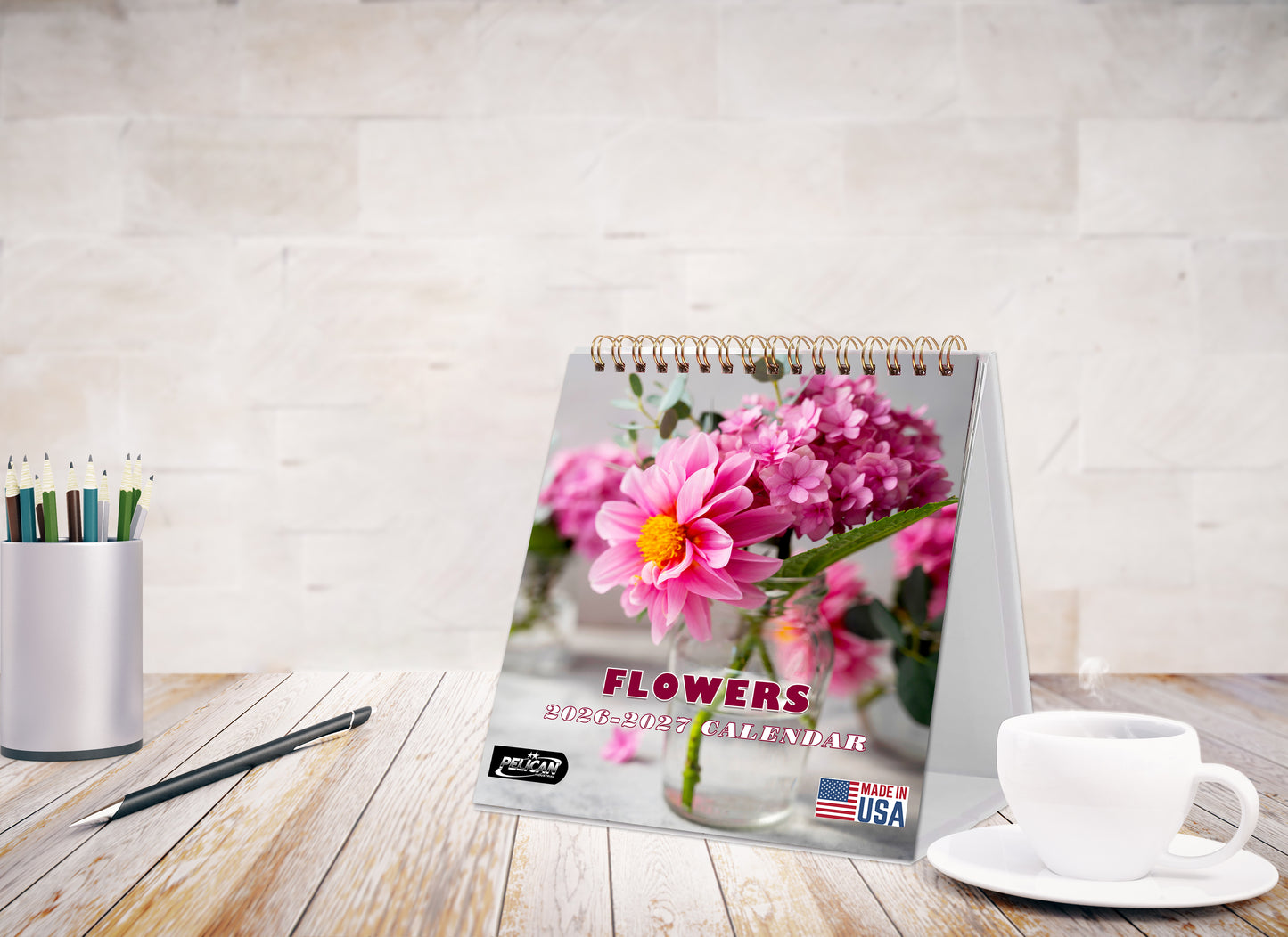 2026-2027 18 Months Standing Flip Desk Calendar Desktop Planner (Flowers)