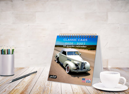2026-2027 18 Months Standing Flip Desk Calendar Desktop Planner (Classic Cars)