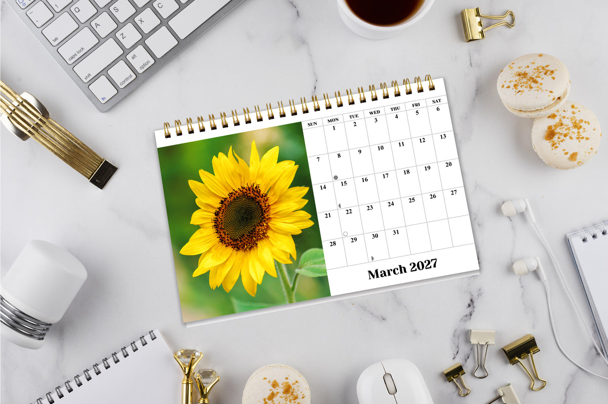 2027-12 Months Desk Calendar Desktop Planner with To-Do List (Sunflowers)