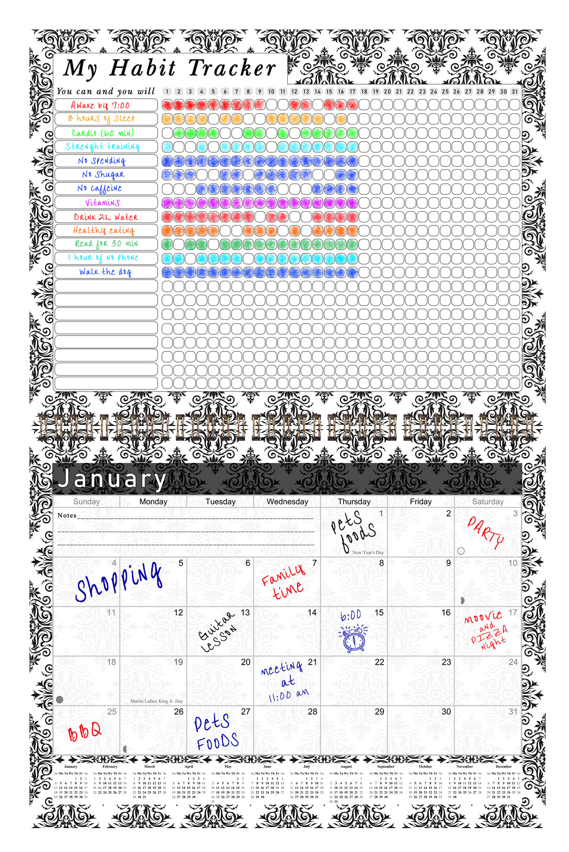 2027 Monthly Desktop/Wall Calendar/Planner - Habit Tracker - (Edition #08)