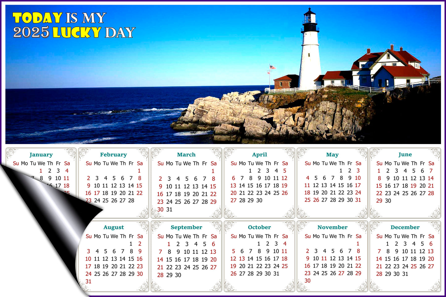 2025 Magnetic Calendar - Calendar Magnets - Today is My Lucky Day - (Portland Lighthouse View)