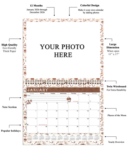 Personalized Custom 2027 Wall Calendar Spiral-bound (Add Your Photos) - 12 Months Desktop/Wall Calendar/Planner - Premium Quality 11 inches by 8.5 inches (11 x 17 Inches Open) Made in USA (Edition #13)