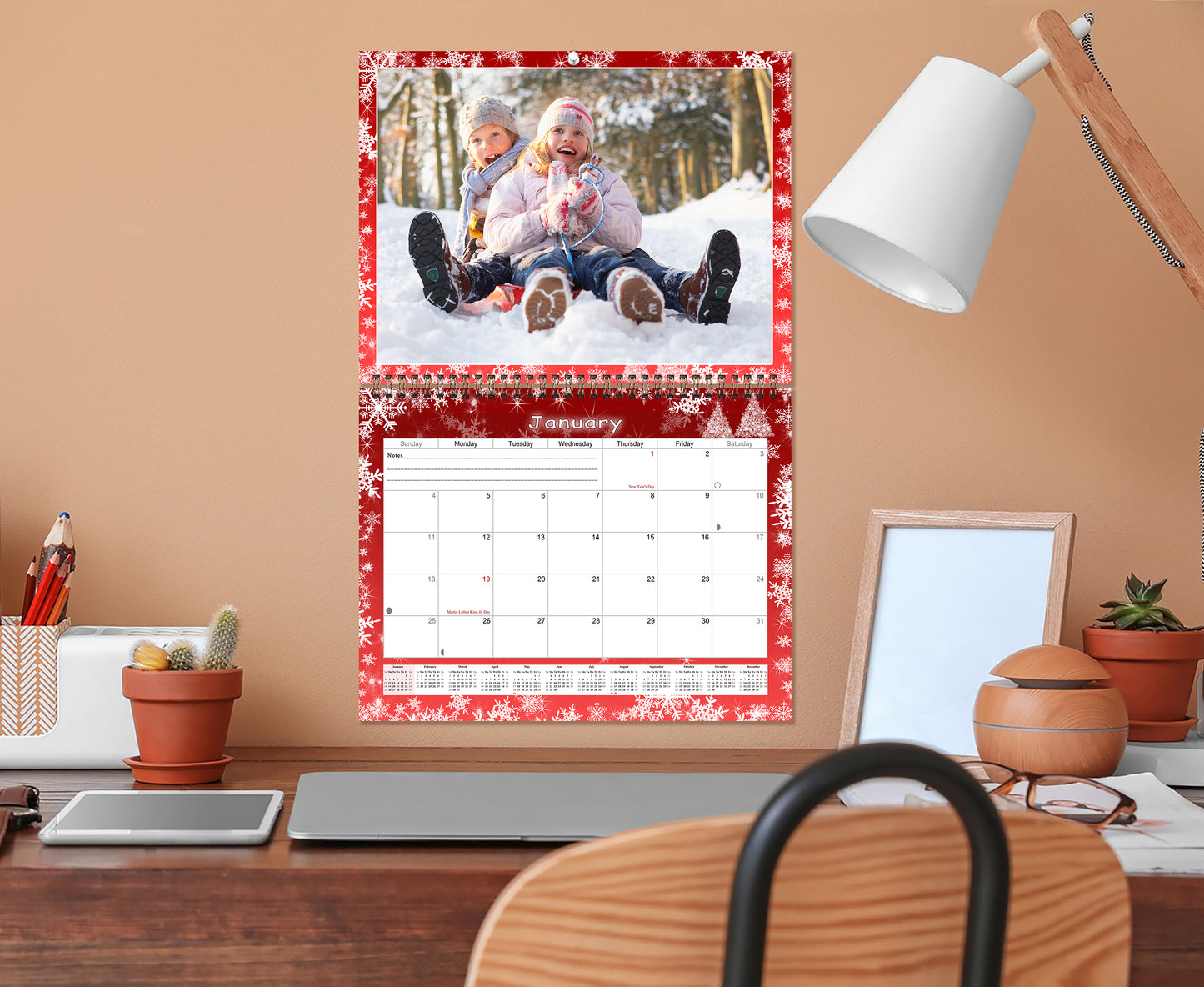 Personalized Custom 2027 Wall Calendar Spiral-bound (Add Your Photos) - 12 Months Desktop/Wall Calendar/Planner - Premium Quality 11 inches by 8.5 inches (11 x 17 Inches Open) Made in USA (Edition #08)