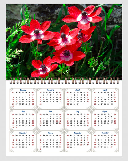 2026 Spiral-bound Wall Calendar (Flowers) - 12 Months Desktop/Wall Calendar/Planner