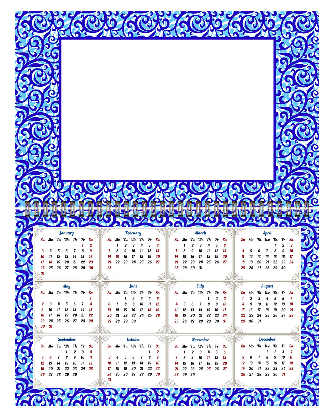 2026 Photo Frame Wall Spiral-bound Calendar (Add Your Own Photos) - 12 Months Desktop/Wall Calendar/Planner - (Edition #07)