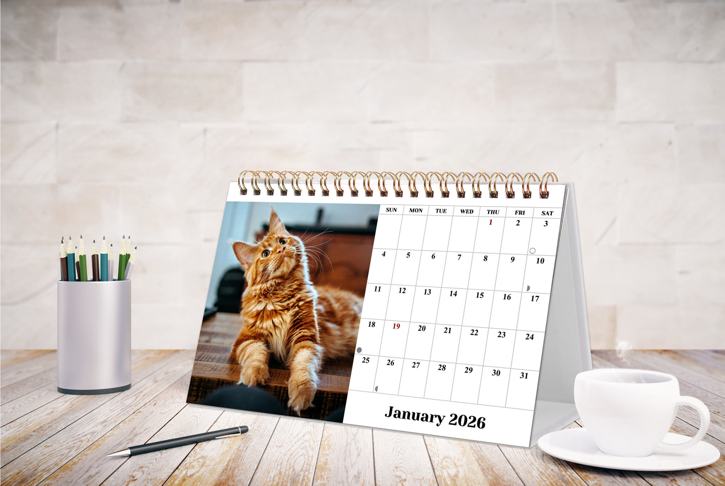 2026-12 Months Desk Calendar Desktop Planner with To-Do List (Cats)