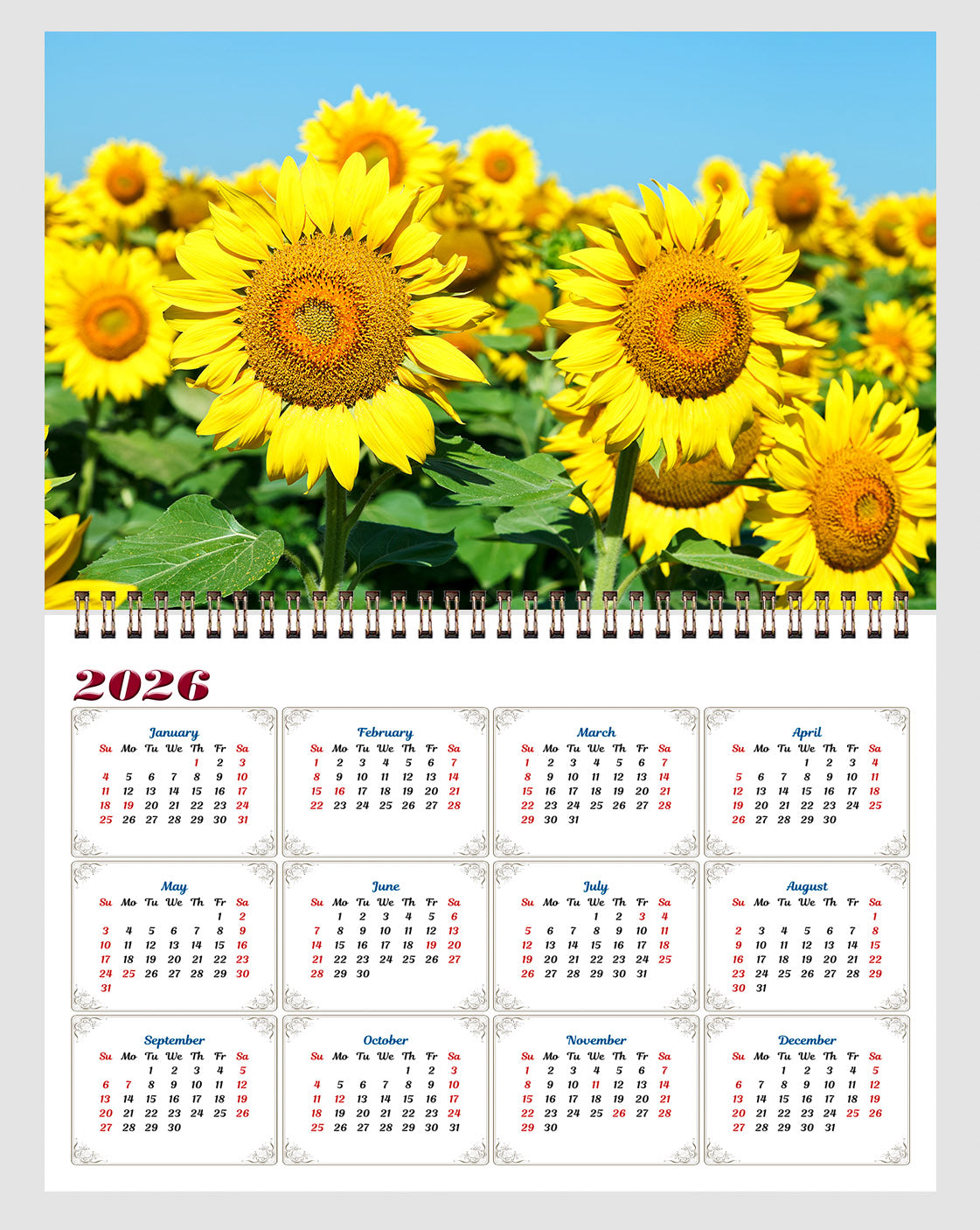 2025 Spiral-bound Wall Calendar (Sunflowers) - 12 Months Desktop/Wall Calendar/Planner (Copy)