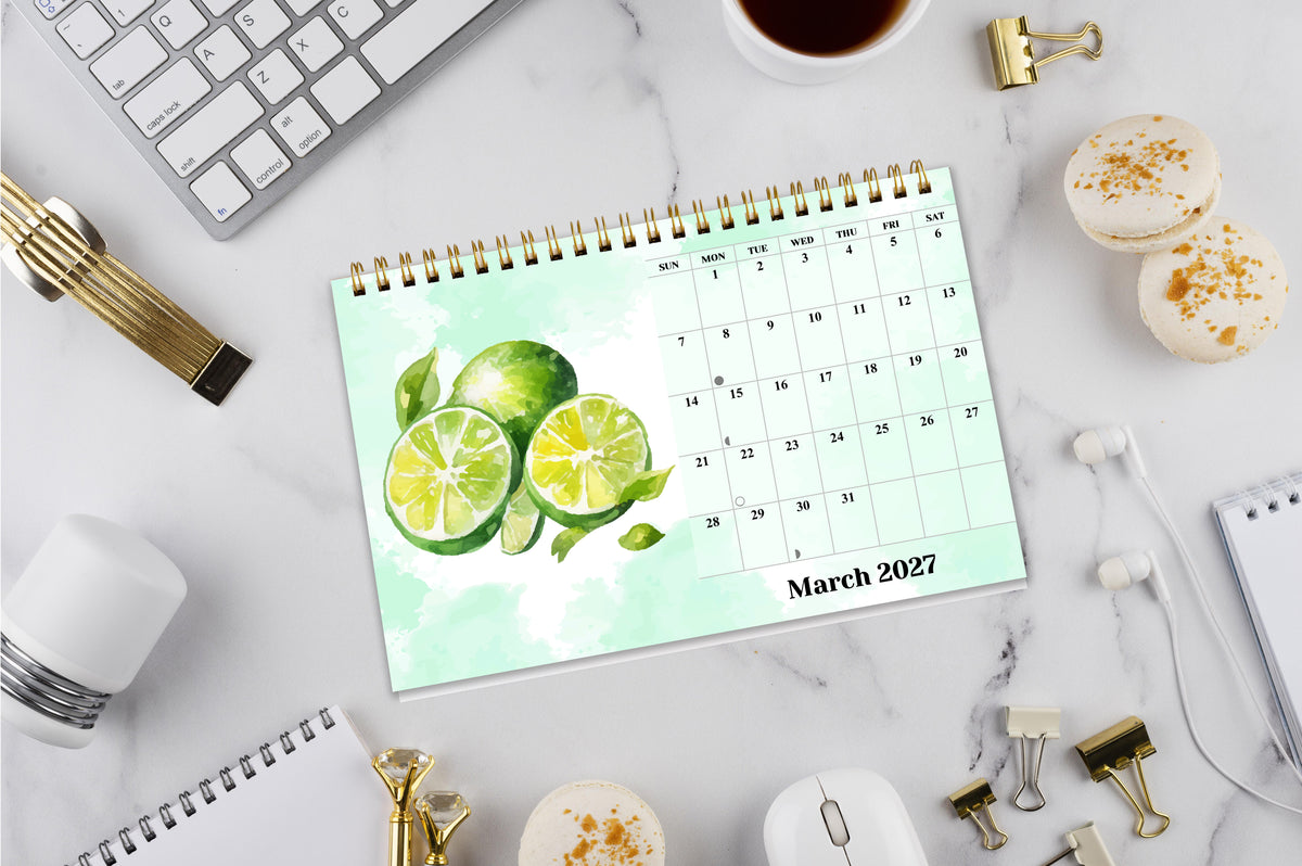 2027-12 Months Desk Calendar Desktop Planner with To-Do List (Fruits & Berries)