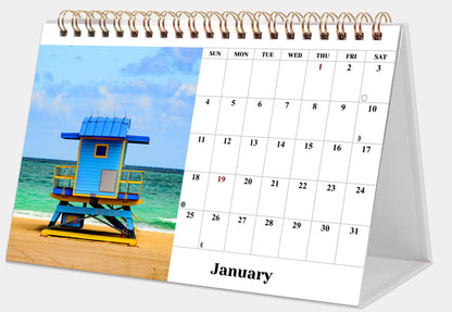 2027-12 Months Desk Calendar Desktop Planner with To-Do List (Beaches)