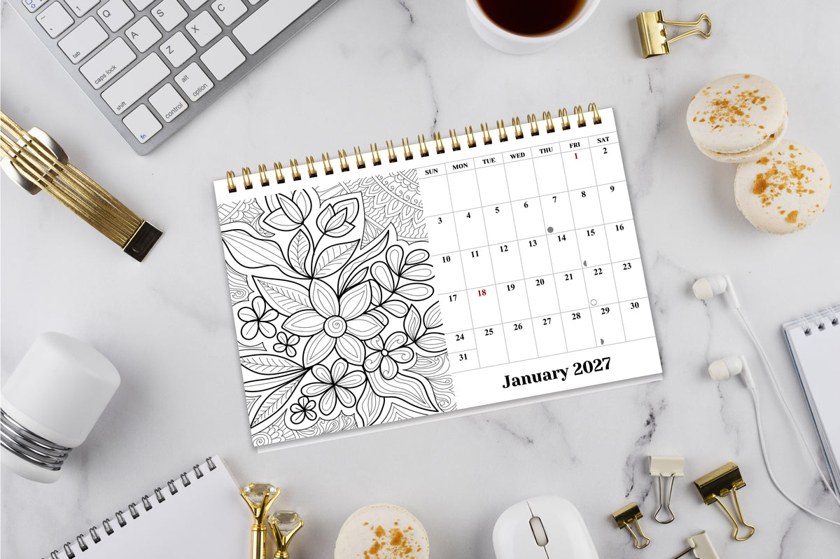 2026-2027 -18 Months Desk Calendar Desktop Planner with To-Do List (Flowers)