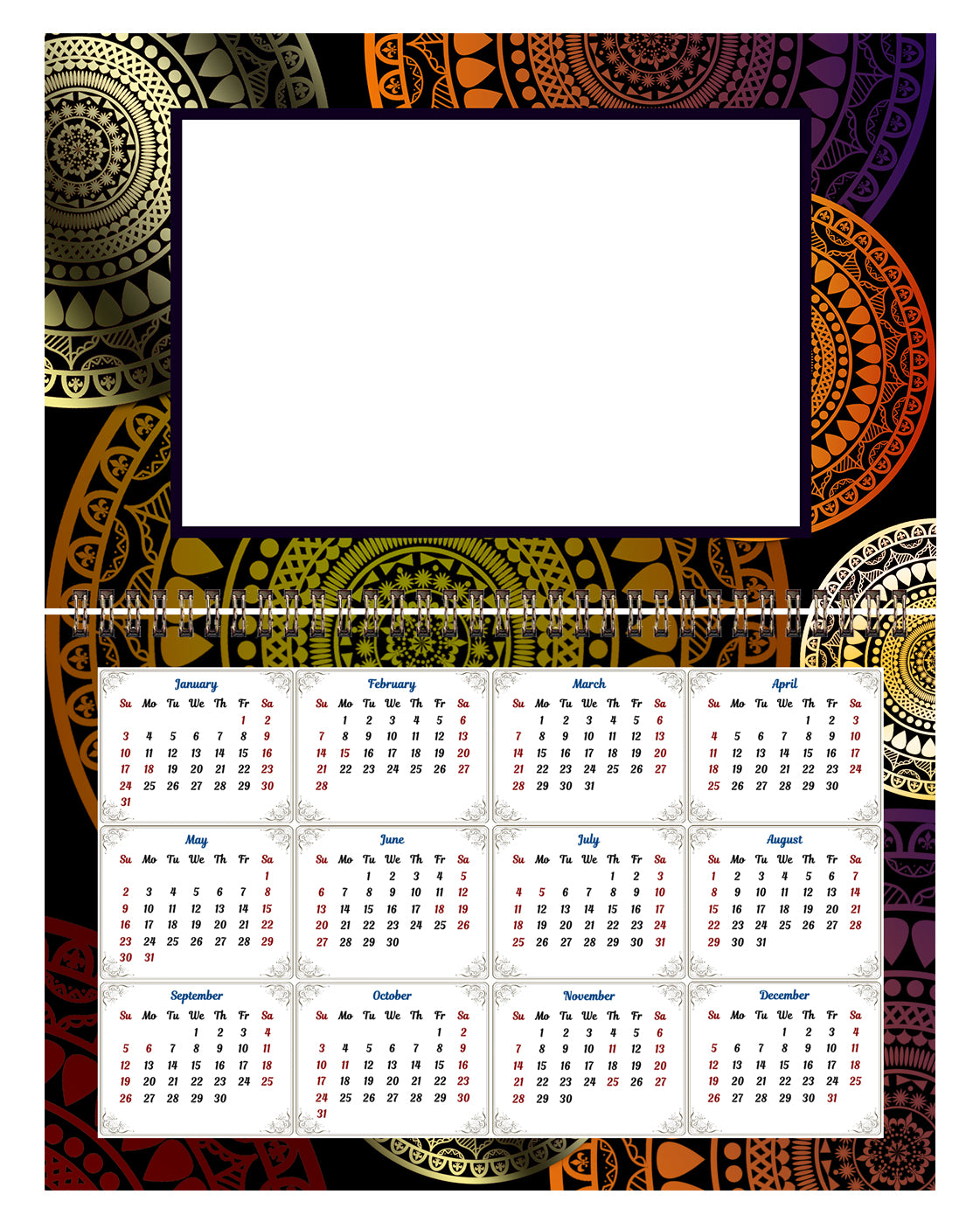 2026 Photo Frame Wall Spiral-bound Calendar (Add Your Own Photos) - 12 Months Desktop/Wall Calendar/Planner - (Edition #16)