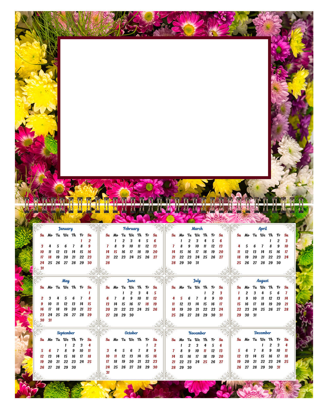 2026 Photo Frame Wall Spiral-bound Calendar (Add Your Own Photos) - 12 Months Desktop/Wall Calendar/Planner - (Edition #13)