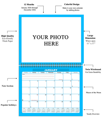 Personalized Custom 2027 Wall Calendar Spiral-bound (Add Your Photos) - 12 Months Desktop/Wall Calendar/Planner - Premium Quality 11 inches by 8.5 inches (11 x 17 Inches Open) Made in USA (Edition #05)