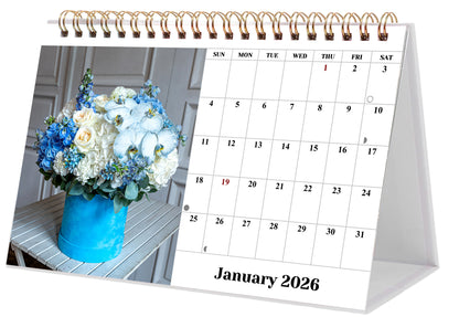 2026-12 Months Desk Calendar Desktop Planner with To-Do List (Bouquets)