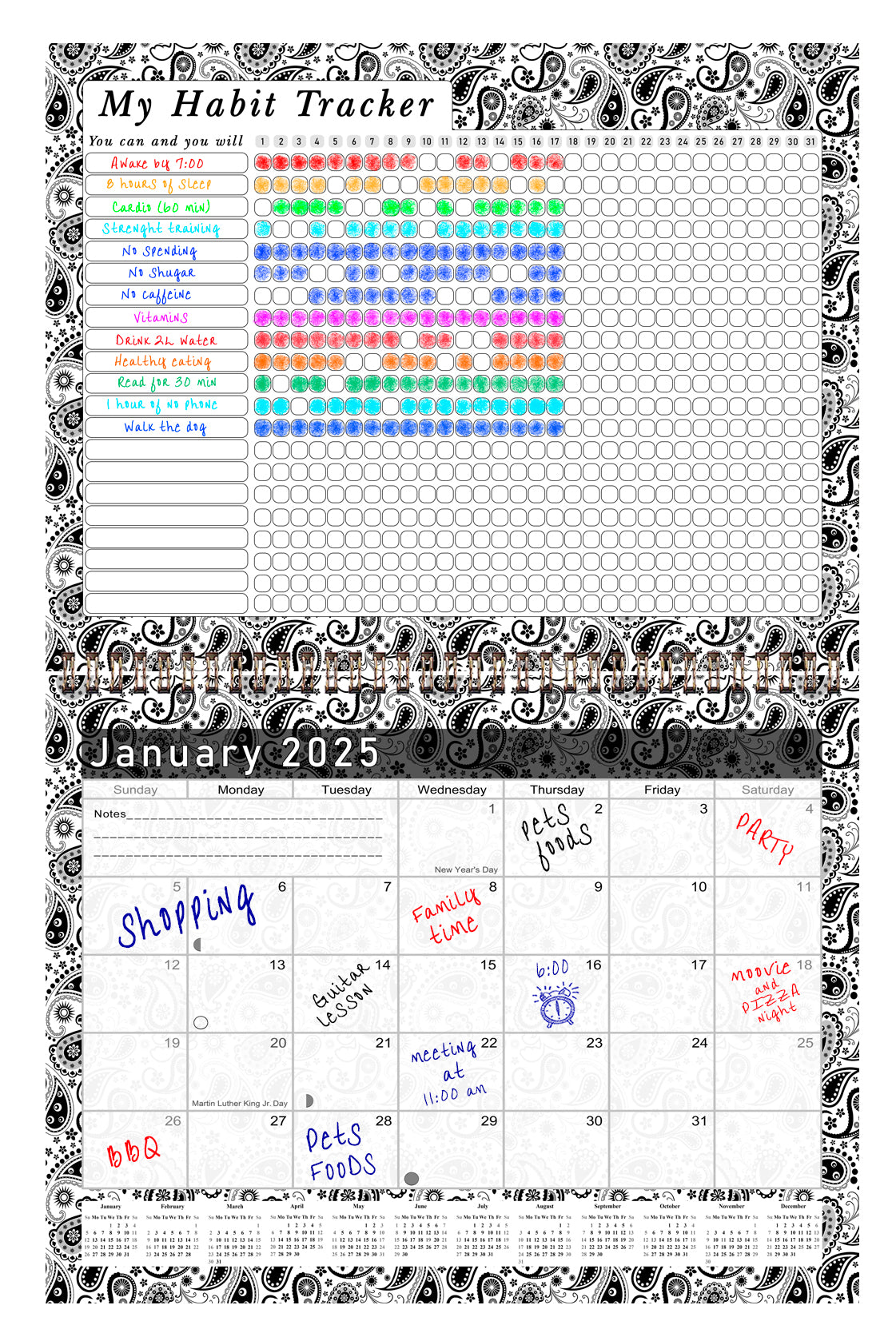 2025 Monthly Desktop/Wall Calendar/Planner - Habit Tracker - (Edition #11)