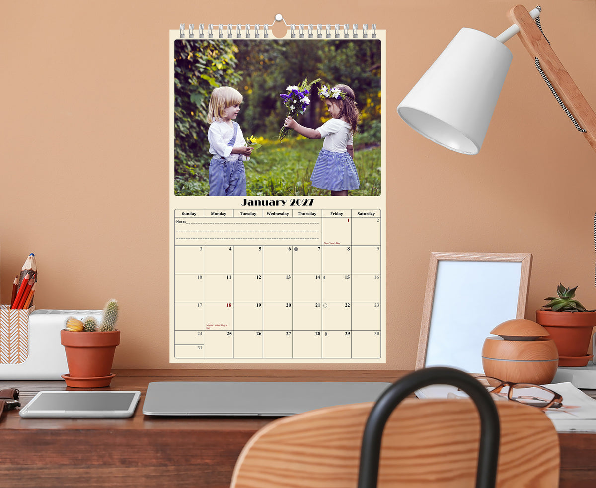 Personalized Custom 2027 Wall Calendar Spiral-bound (Add Your Photos) - 12 Months Desktop/Wall Calendar/Planner - Premium Quality (Large 11'' x 17" Made in USA)