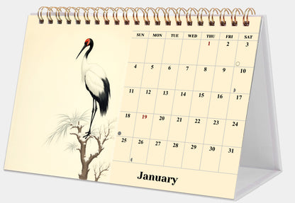 2026-12 Months Desk Calendar Desktop Planner with To-Do List (Ukioy-e Birds)