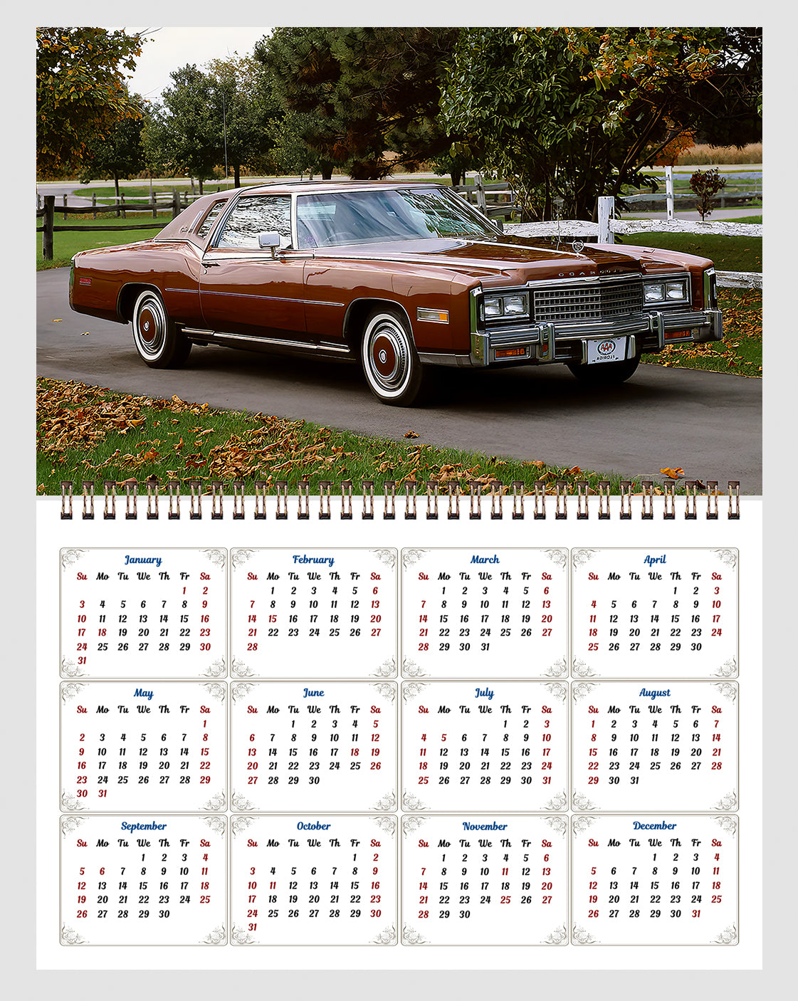 2026 Spiral-bound Wall Calendar (Classic Cars) - 12 Months Desktop/Wall Calendar/Planner