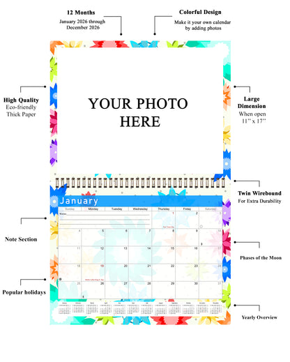 Personalized Custom 2027 Wall Calendar Spiral-bound (Add Your Photos) - 12 Months Desktop/Wall Calendar/Planner - Premium Quality 11 inches by 8.5 inches (11 x 17 Inches Open) Made in USA (Edition #01)