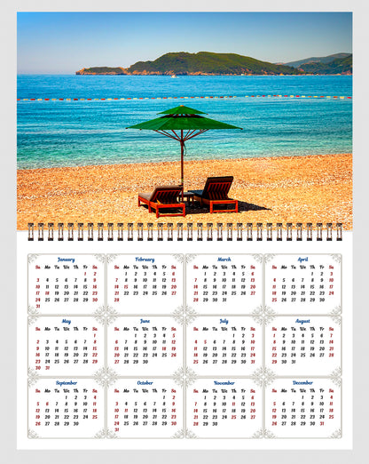 2026 Spiral-bound Wall Calendar (Beaches) - 12 Months Desktop/Wall Calendar/Planner