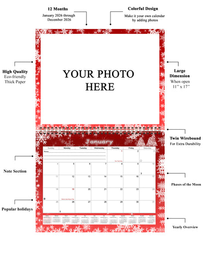 Personalized Custom 2027 Wall Calendar Spiral-bound (Add Your Photos) - 12 Months Desktop/Wall Calendar/Planner - Premium Quality 11 inches by 8.5 inches (11 x 17 Inches Open) Made in USA (Edition #08)