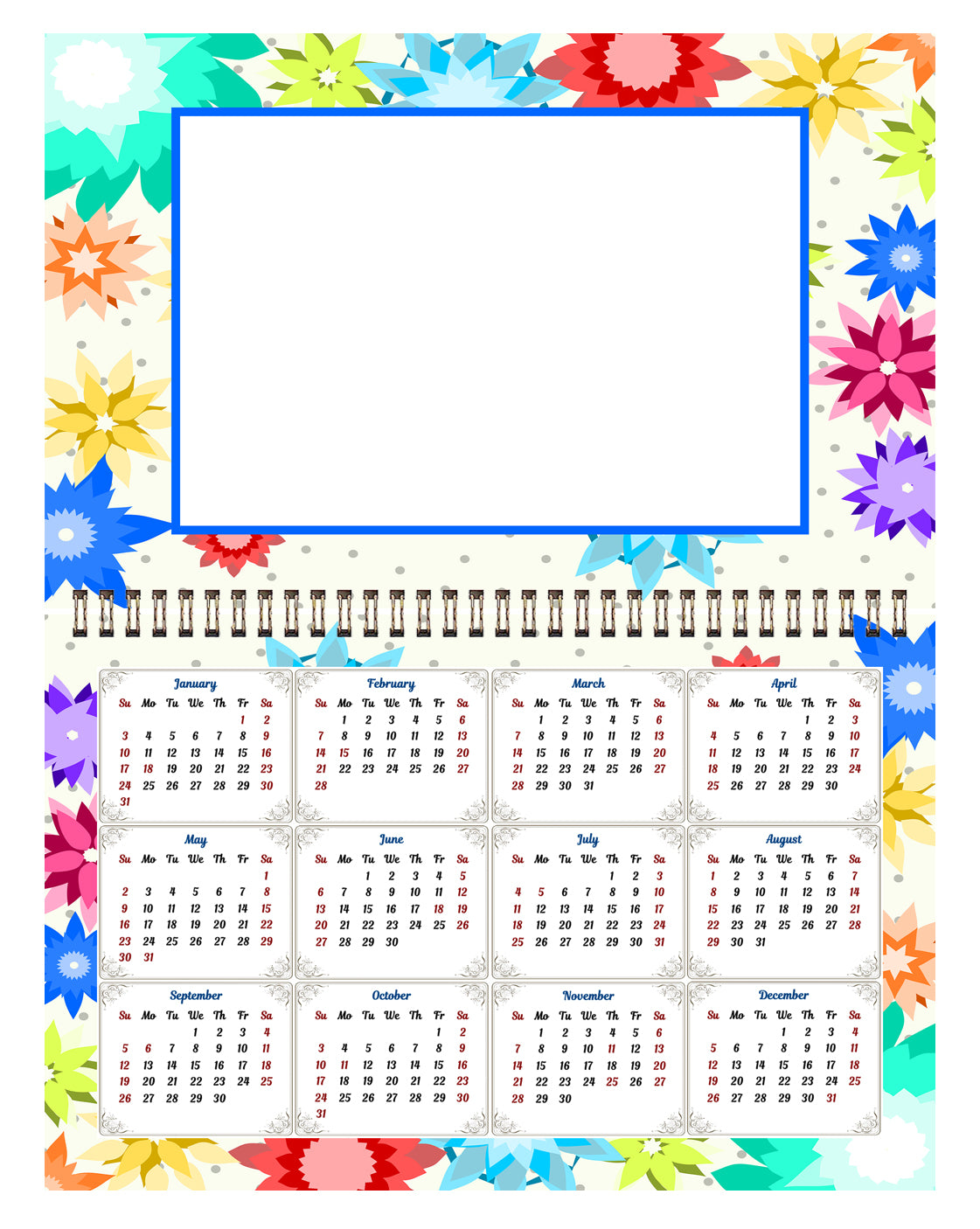 2027 Photo Frame Wall Spiral-Bound Calendar (Add Your Own Photos) - 12 Months Desktop/Wall Calendar/Planner - (Edition #01)