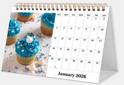 2026-12 Months Desk Calendar Desktop Planner with To-Do List (Cupcakes)