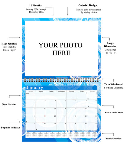 Personalized Custom 2027 Wall Calendar Spiral-bound (Add Your Photos) - 12 Months Desktop/Wall Calendar/Planner - Premium Quality 11 inches by 8.5 inches (11 x 17 Inches Open) Made in USA (Edition #02)