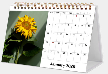 2026-12 Months Desk Calendar Desktop Planner with To-Do List (Sunflowers)