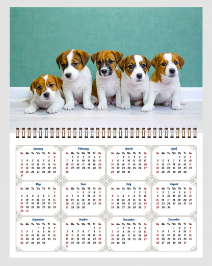 2026 Spiral-bound Wall Calendar (Puppies) - 12 Months Desktop/Wall Calendar/Planner
