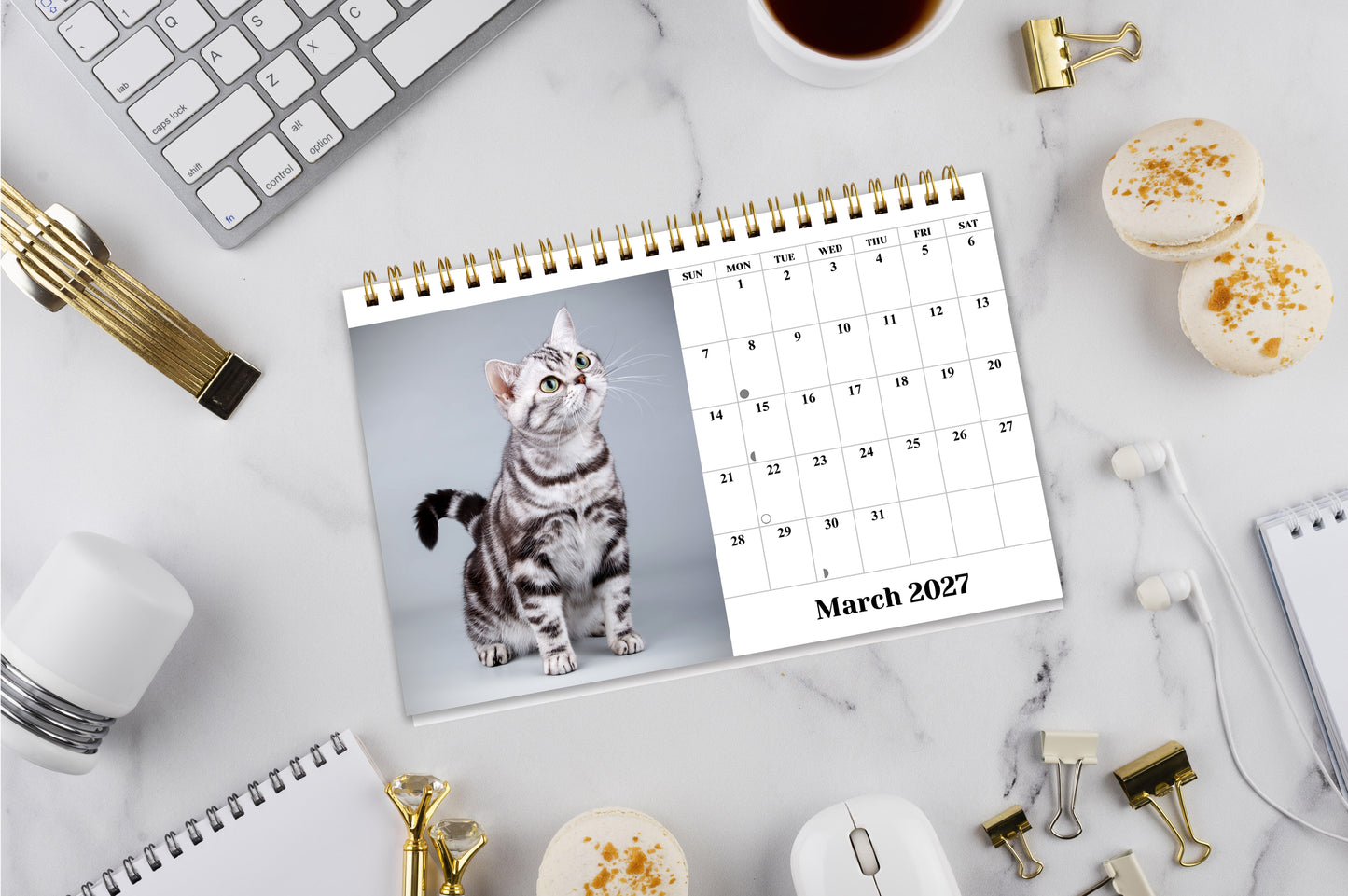 2027-12 Months Desk Calendar Desktop Planner with To-Do List (Cats)