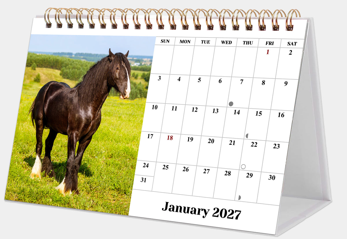 2027-12 Months Desk Calendar Desktop Planner with To-Do List (Horses)