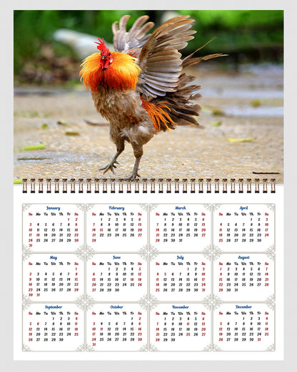 2026 Spiral-bound Wall Calendar (Roosters) - 12 Months Desktop/Wall Calendar/Planner