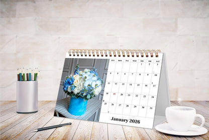 2026-12 Months Desk Calendar Desktop Planner with To-Do List (Bouquets)
