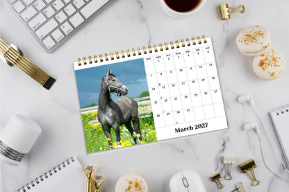 2027-12 Months Desk Calendar Desktop Planner with To-Do List (Horses)