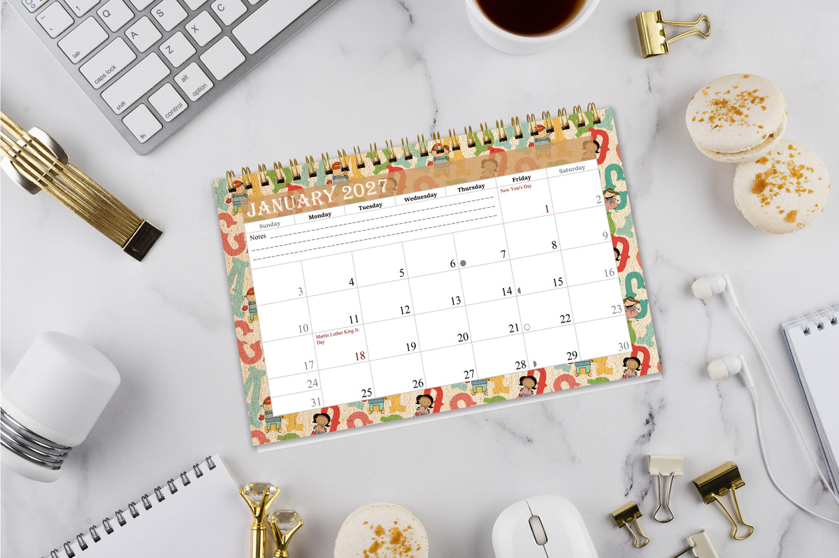 2027-12 Months Desk Calendar Desktop Planner with To-Do List & Notes 010