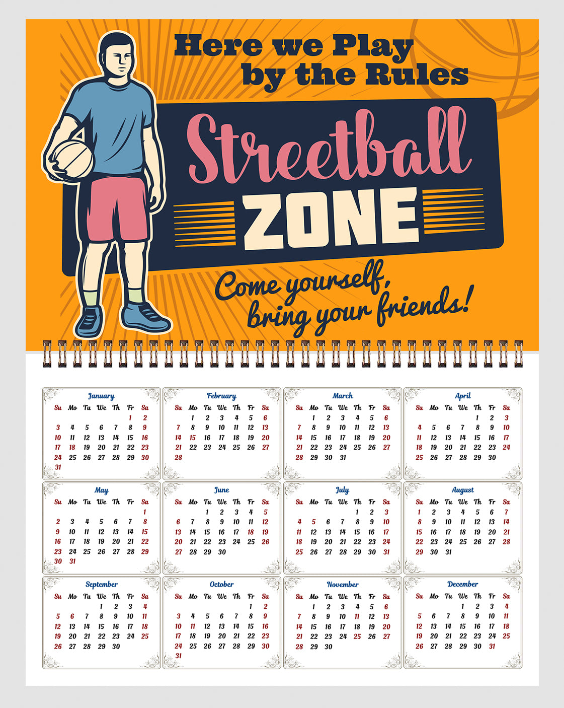 2027 Spiral-bound Wall Calendar (Basketball) - 12 Months Desktop/Wall Calendar/Planner (Copy)