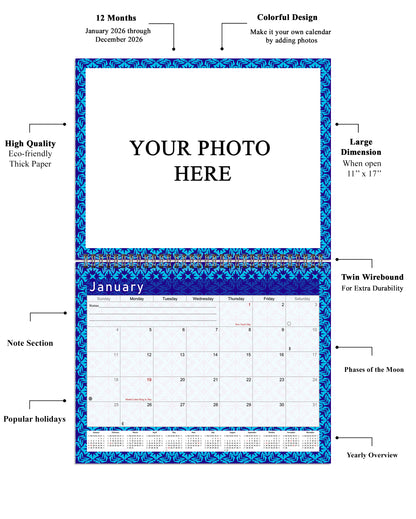 Personalized Custom 2027 Wall Calendar Spiral-bound (Add Your Photos) - 12 Months Desktop/Wall Calendar/Planner - Premium Quality 11 inches by 8.5 inches (11 x 17 Inches Open) Made in USA (Edition #07)