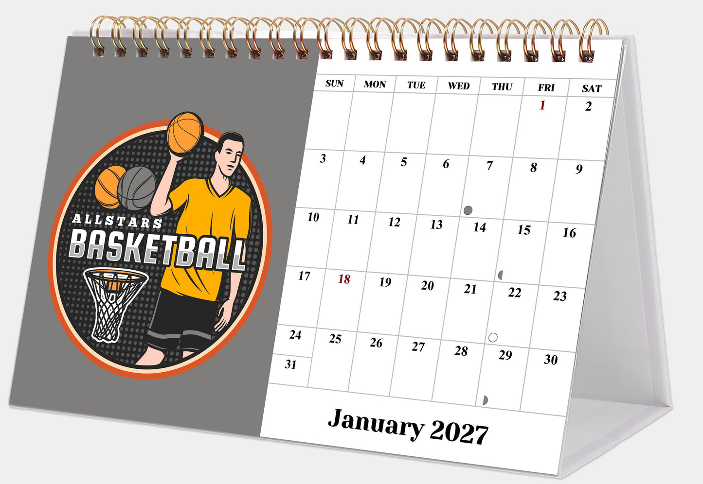 2027-12 Months Desk Calendar Desktop Planner with To-Do List (Basketball)