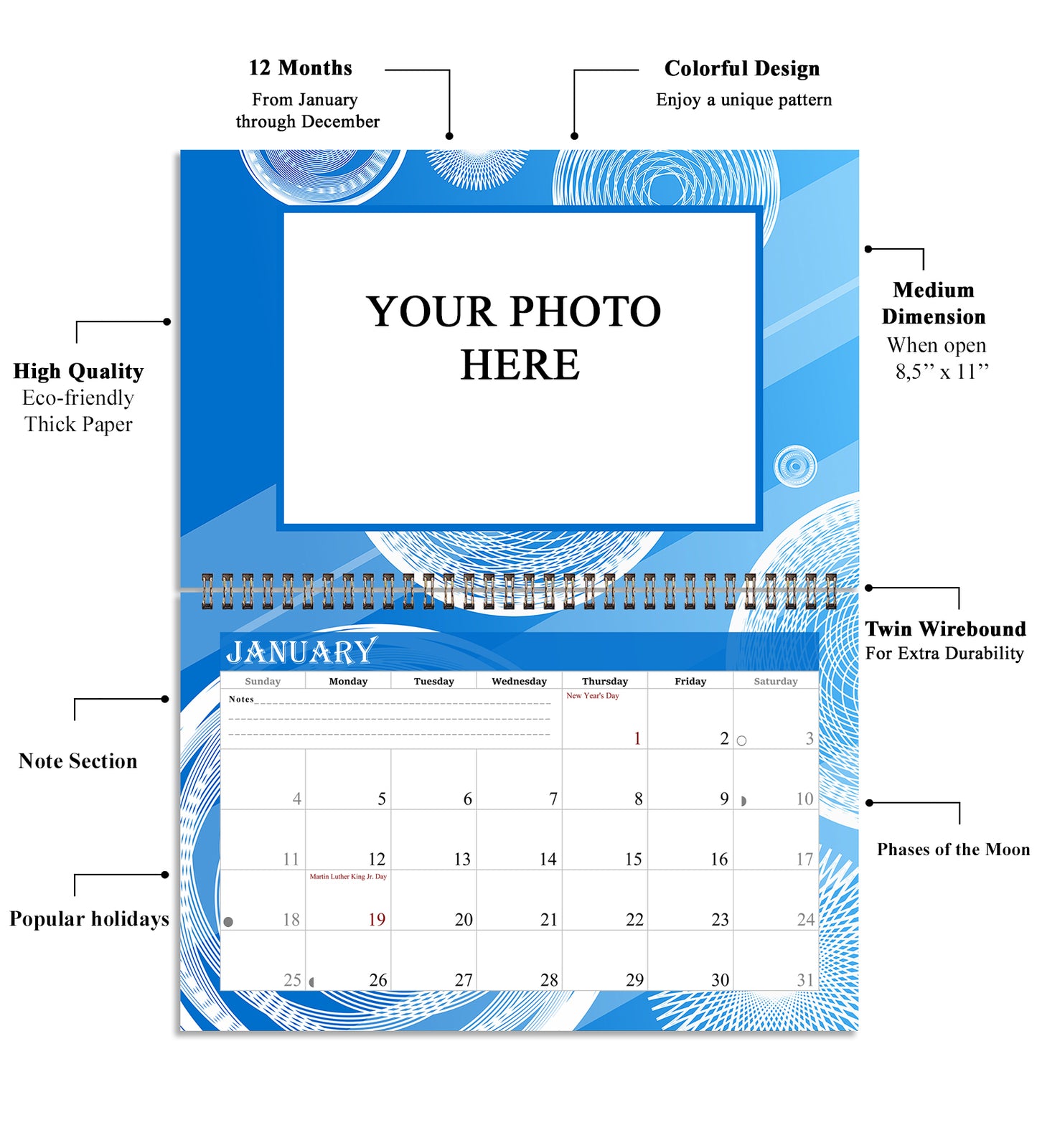 Personalized Custom 12 Months Calendar 2027 Collecting Memories Wall/Desktop/Planner Spiral-bound Mini 8.5x11 Inch (Add Your Own Photos) - Customized For Home, Office, Party, Birthday, Christmas Gift - Made in USA (Edition #02)