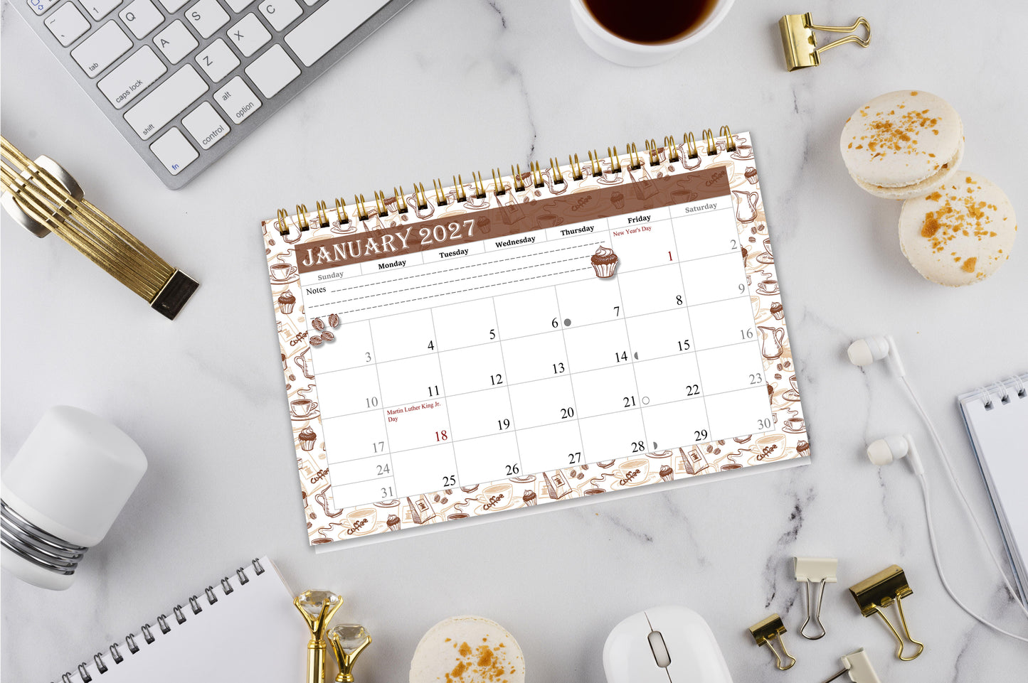 2027-12 Months Desk Calendar Desktop Planner with To-Do List & Notes 020