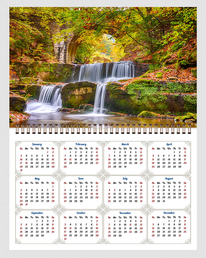2026 Spiral-bound Wall Calendar (Waterfalls) - 12 Months Desktop/Wall Calendar/Planner
