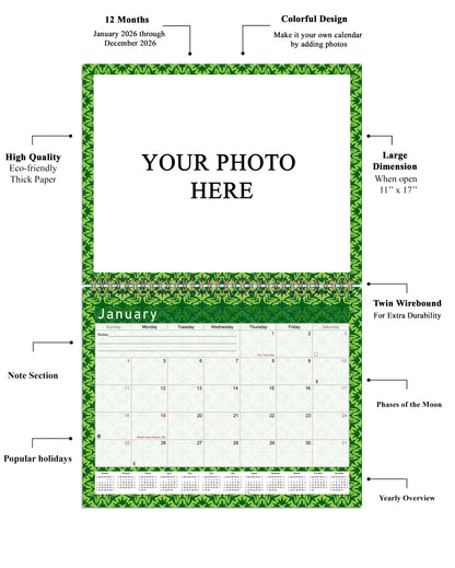 Personalized Custom 2027 Wall Calendar Spiral-bound (Add Your Photos) - 12 Months Desktop/Wall Calendar/Planner - Premium Quality 11 inches by 8.5 inches (11 x 17 Inches Open) Made in USA (Edition #06)