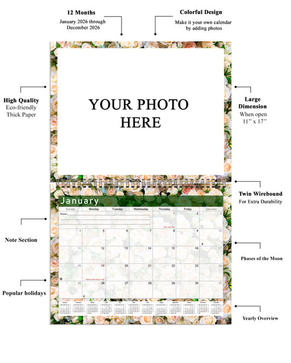 Personalized Custom 2027 Wall Calendar Spiral-bound (Add Your Photos) - 12 Months Desktop/Wall Calendar/Planner - Premium Quality 11 inches by 8.5 inches (11 x 17 Inches Open) Made in USA (Edition #12)