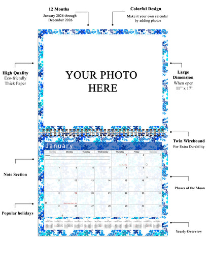 Personalized Custom 2027 Wall Calendar Spiral-bound (Add Your Photos) - 12 Months Desktop/Wall Calendar/Planner - Premium Quality 11 inches by 8.5 inches (11 x 17 Inches Open) Made in USA (Edition #11)