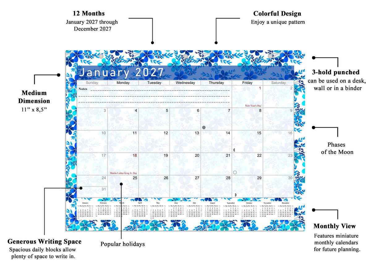 2026 - 2027 Student Calendar/Planner for 3-Ring Binder, Desk, or Wall - v022