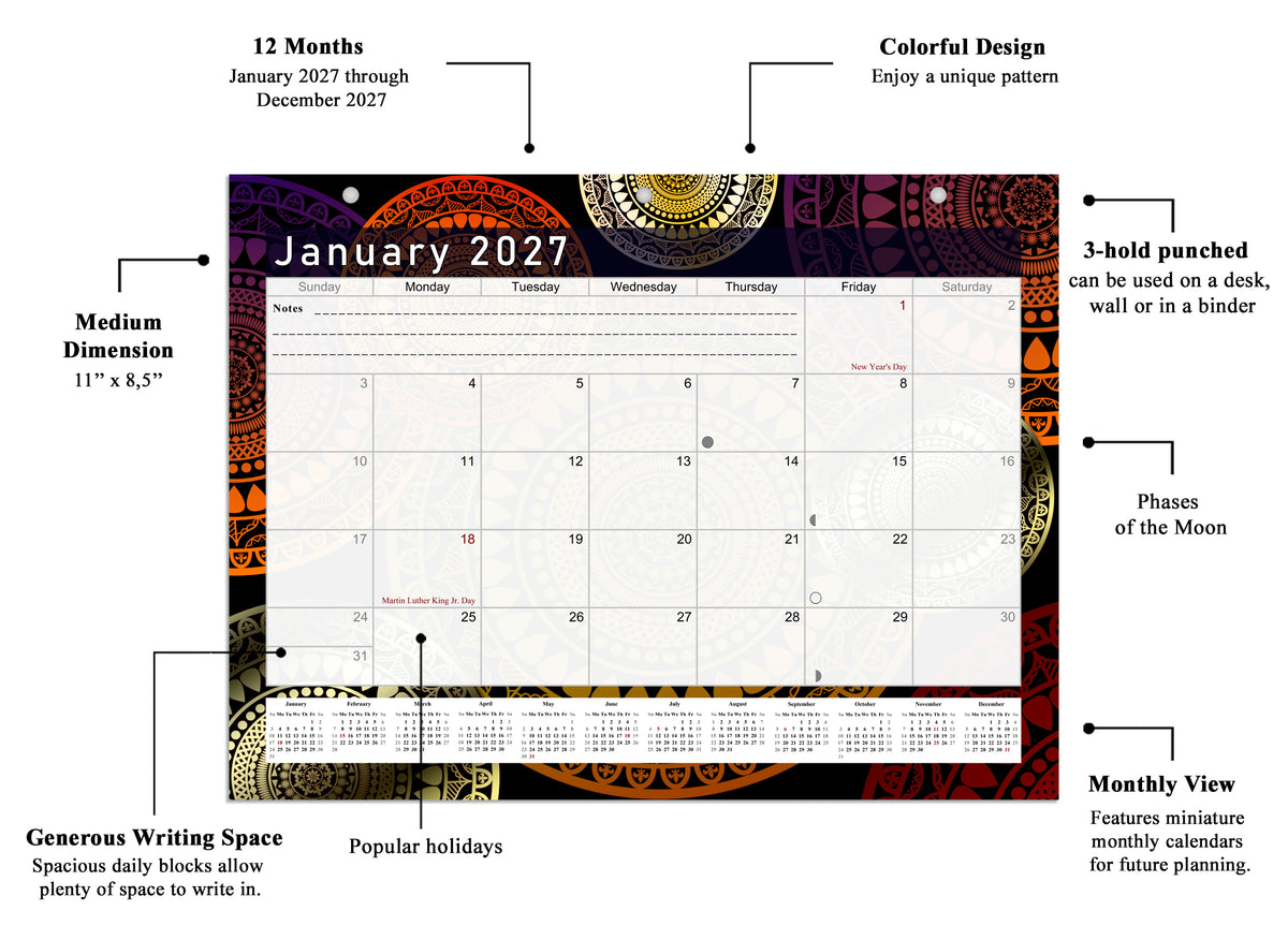 2026 - 2027 Student Calendar/Planner for 3-Ring Binder, Desk, or Wall - v012