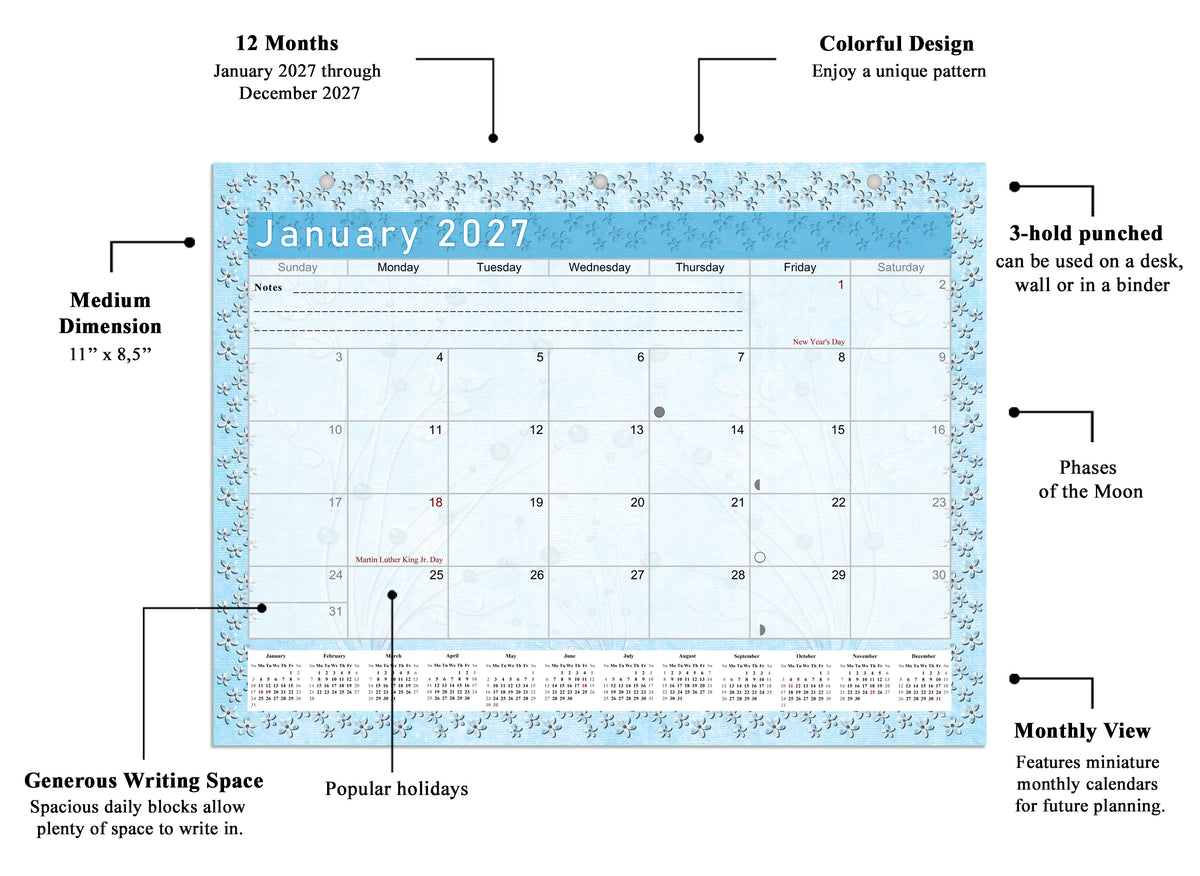 2026 - 2027 Student Calendar/Planner for 3-Ring Binder, Desk, or Wall - v018