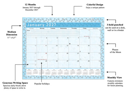 2026 - 2027 Student Calendar/Planner for 3-Ring Binder, Desk, or Wall - v018